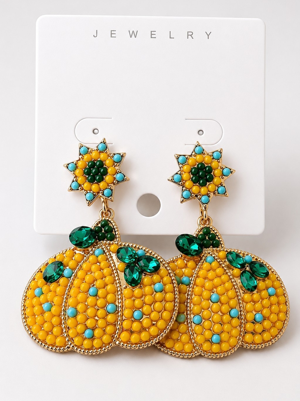 Colorful Yellow & Green Beaded Pumpkin Earrings